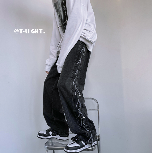 Niche Wide Leg American Jeans for Men in Hip Hop Style