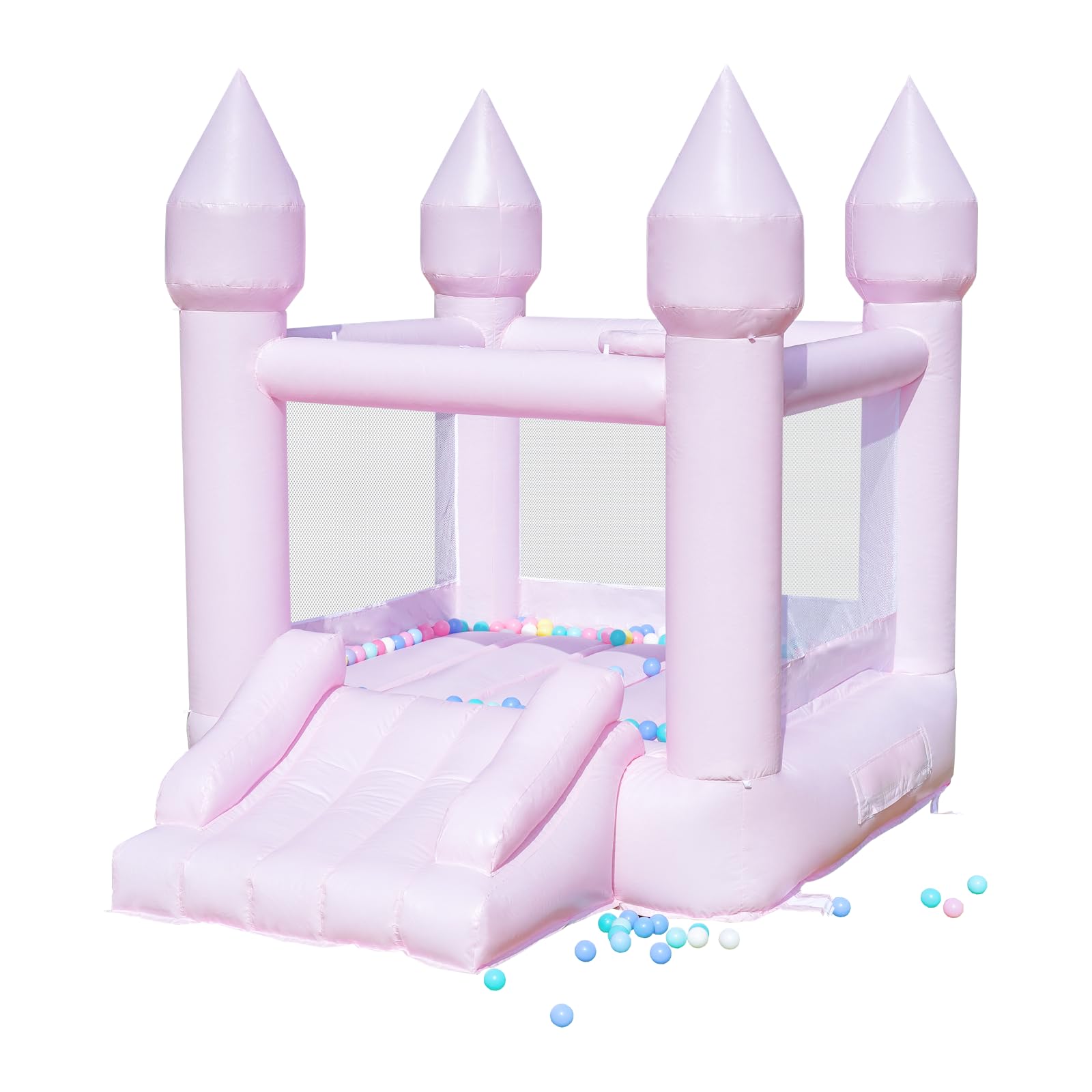 White Bounce House Bounce House for Kids 3-6 Blower Included Bouncy Castle with Slide Indoor Outdoor8.9ft L x 6ft W x 7.1ft H Toddlers Bouncy House with 100 Pastel Balloons