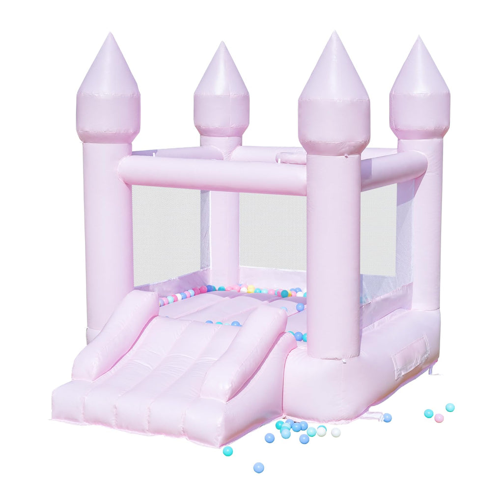 White Bounce House Bounce House for Kids 3-6 Blower Included Bouncy Castle with Slide Indoor Outdoor8.9ft L x 6ft W x 7.1ft H Toddlers Bouncy House with 100 Pastel Balloons