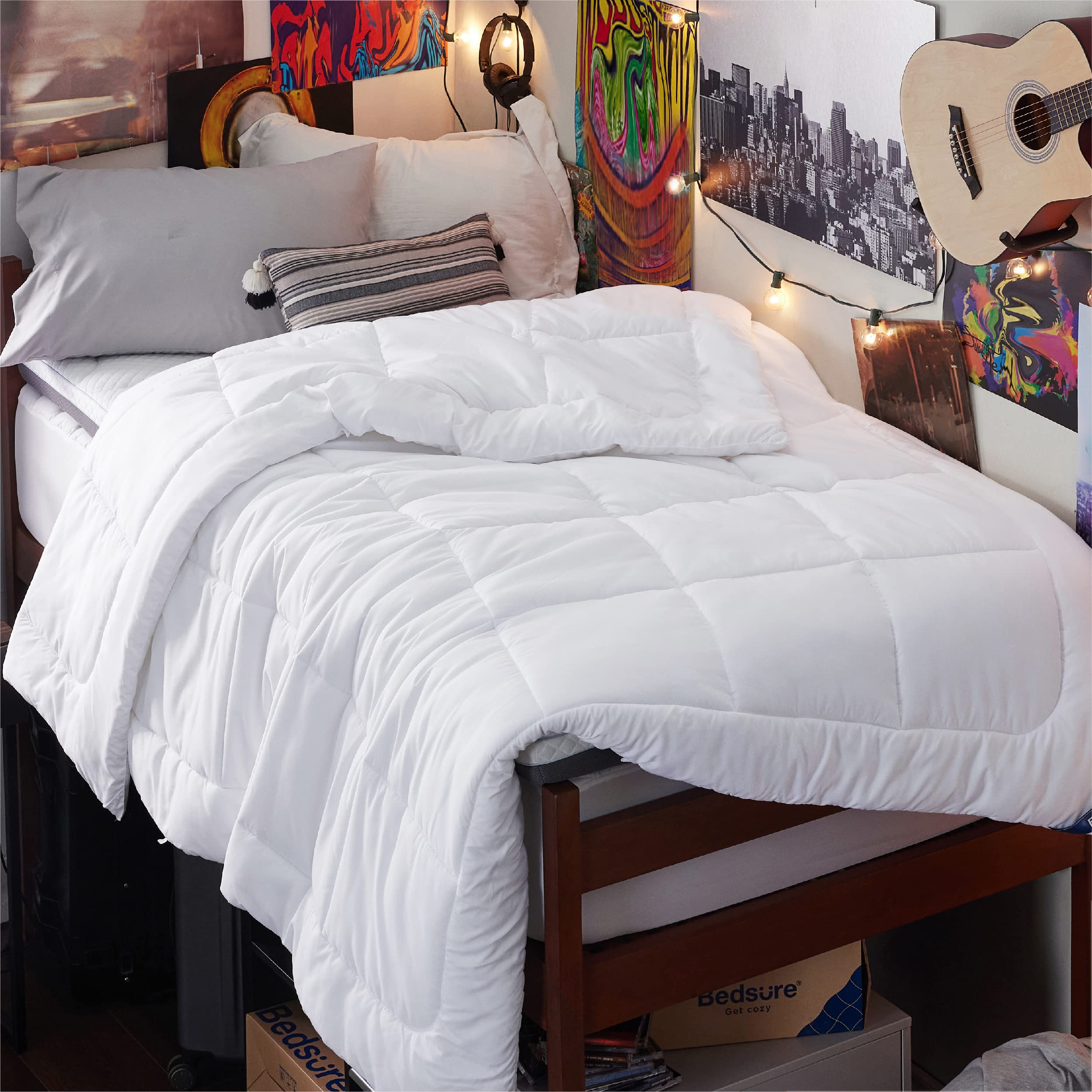 Bedsure Comforter Duvet Insert - Quilted Comforters Twin XL Size All Season Duvet Down Alternative Bedding Comforter with Tabs(WhiteTwin XL 92"x68")