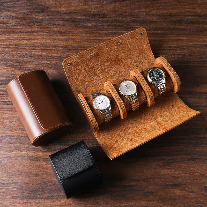 PU Leather 3-Slot Watch Storage Box