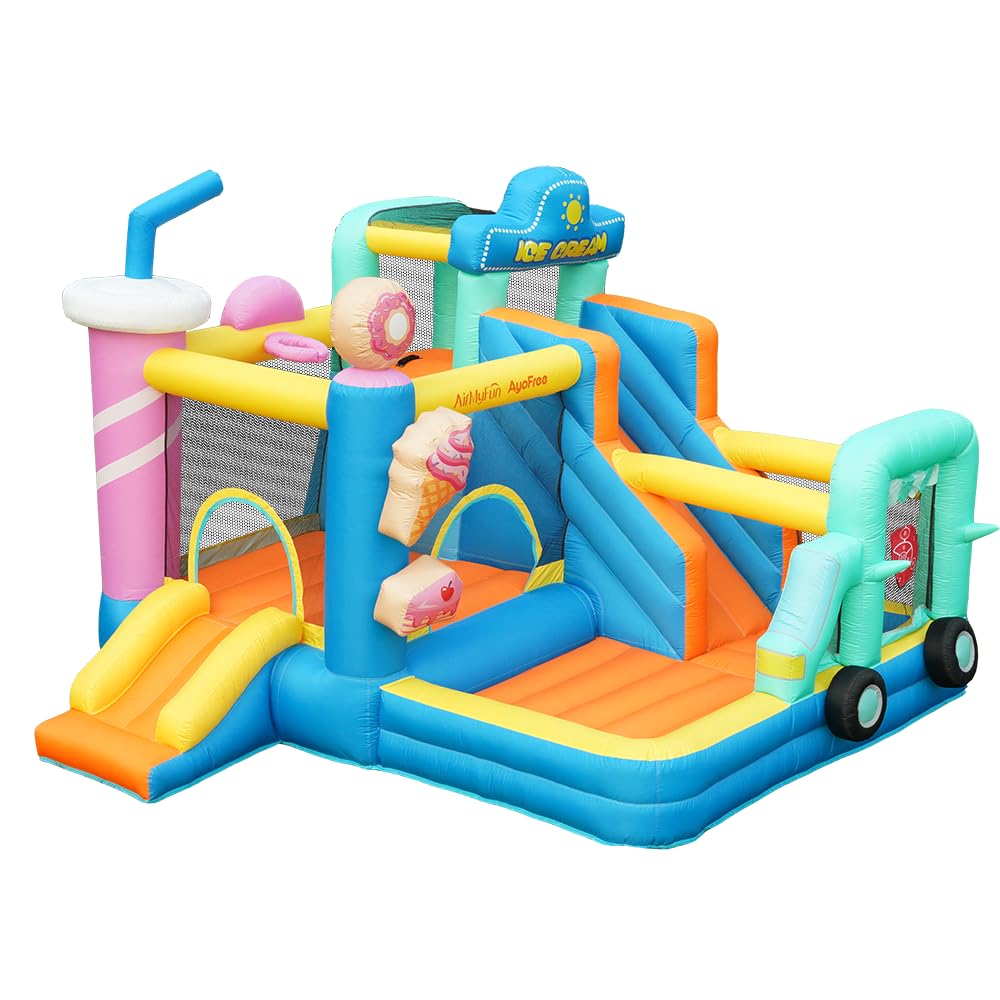AirMyFun Inflatable Bounce House for Big Kids 8-12 Bouncy Castle for Kids 3-6 Toddler Bouncy House with Double Slide Ice Cream Theme