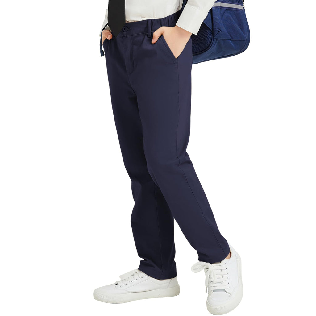 QBK Relaxed Fit Stretch School Uniform Pant Chino Pants for Toddler to Youth Boys and Girls(Navy Blue 4T)