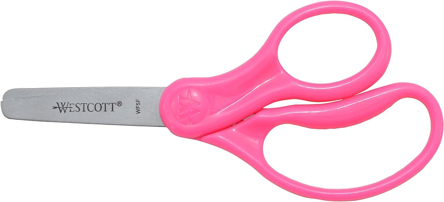Westcott 13594 Left-Handed Scissors Hard Handle Kids Scissors Ages 4-8 5-Inch Blunt Tip