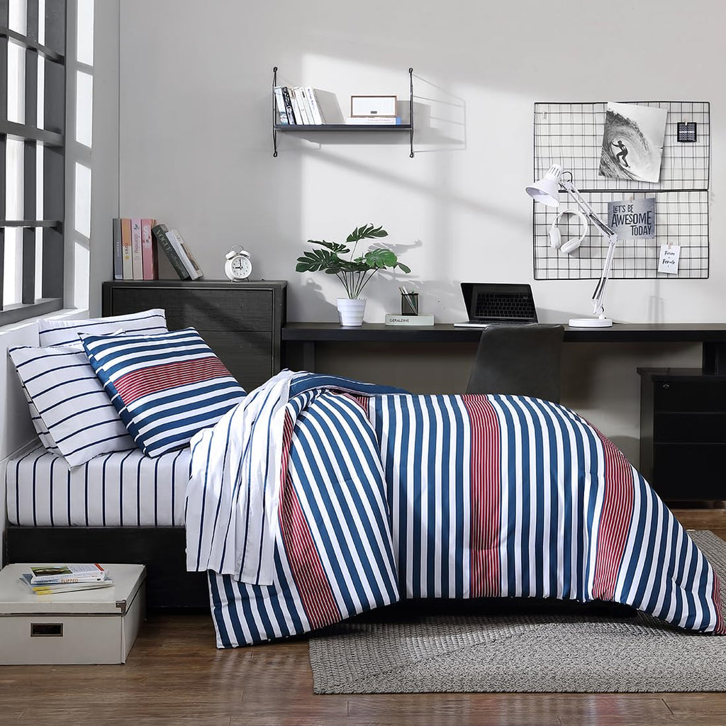 Nautica - Comforter Set Soft Reversible Bedding with Matching Sham Striped Home Decor Dorm Room Essentials (Kennedy Stripe Navy Blue Twin/Twin XL)