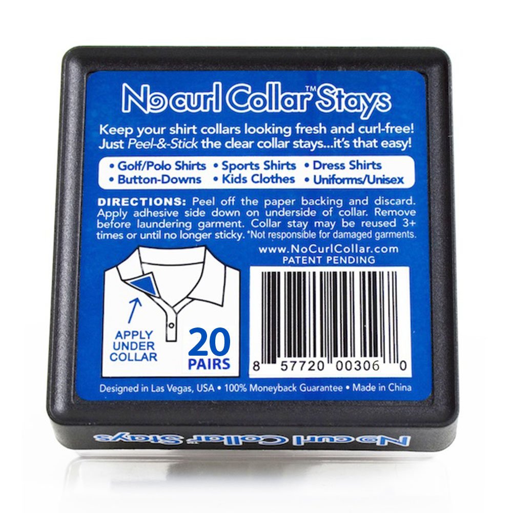 No Curl Collar Stays 20 Pair Dispensing Case: Temporary Peel-&-Stick