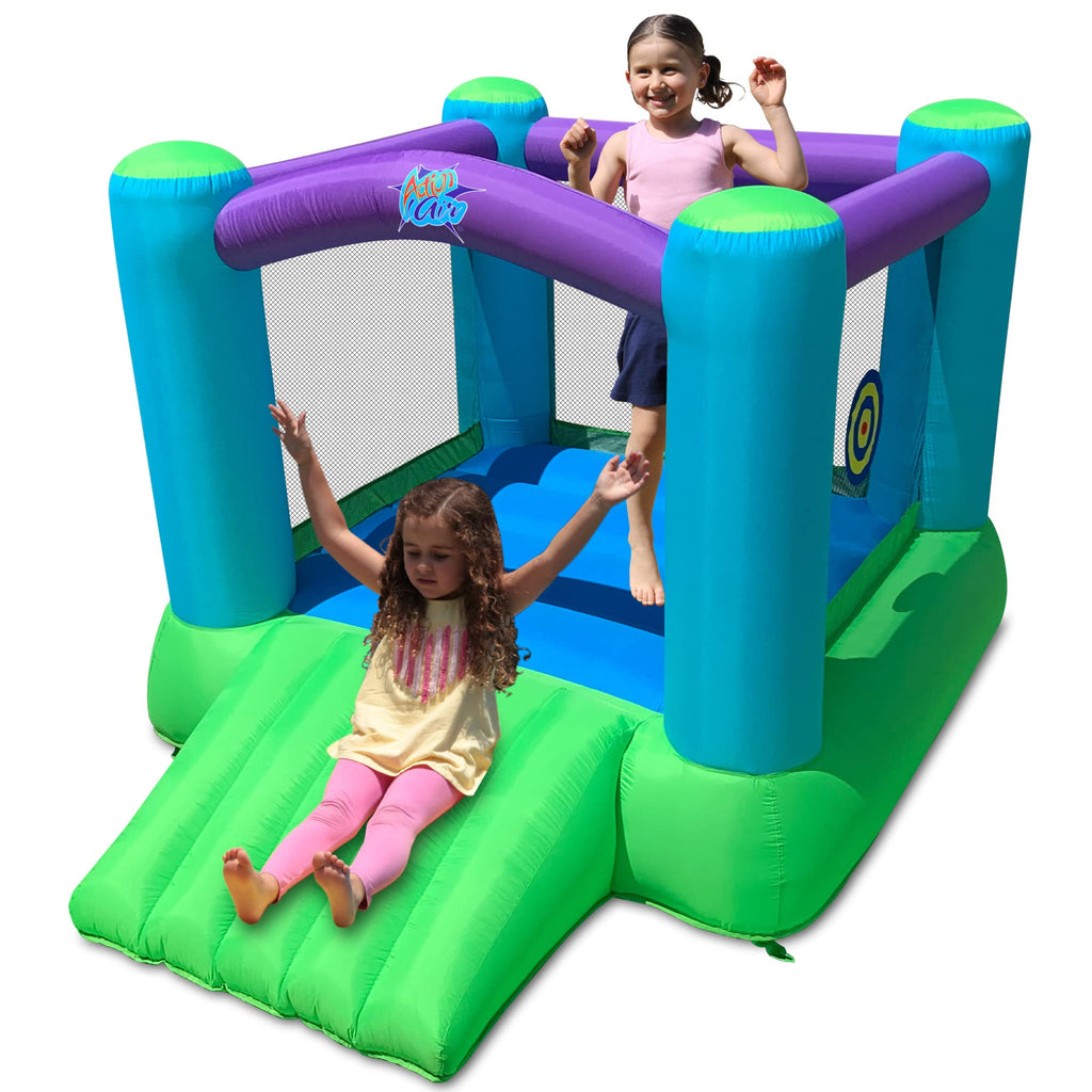 Action Air Bounce House - Inflatable Bouncing House with Blower for Indoor & Outdoor - Jump Bouncy Castle with Slide - Durable Sewn and Extra Thick Love for Kids (3-5 Years)